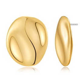 ENSKEFEN Gold Statement Chunky Stud Earrings for Women Geometric Oval Trendy Minimalist Large Earrings