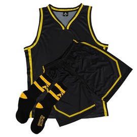 RASUB Adult Basketball Jersey 3 Piece Kit Sleeveless Mens Fan Jersey Athletic Mesh Top Sports Outfit (Black 2XL)