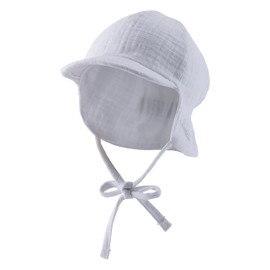 Sterntaler Peaked Cap Neck Plain – Boys Hat with Small Neck Protection and Tie Band – Summer Hat Made of Airy Cotton Muslin – Sun Hat – Baby and Children's Headpiece, White, 49