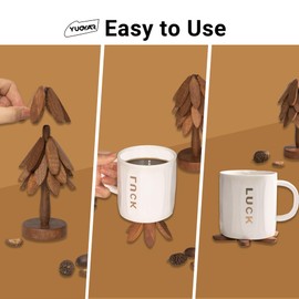 Yuoyar Coasters, Wooden Tree-Shaped sapele Wood Drink Coasters Set for Coffee Table, Kitchen Table Decor
