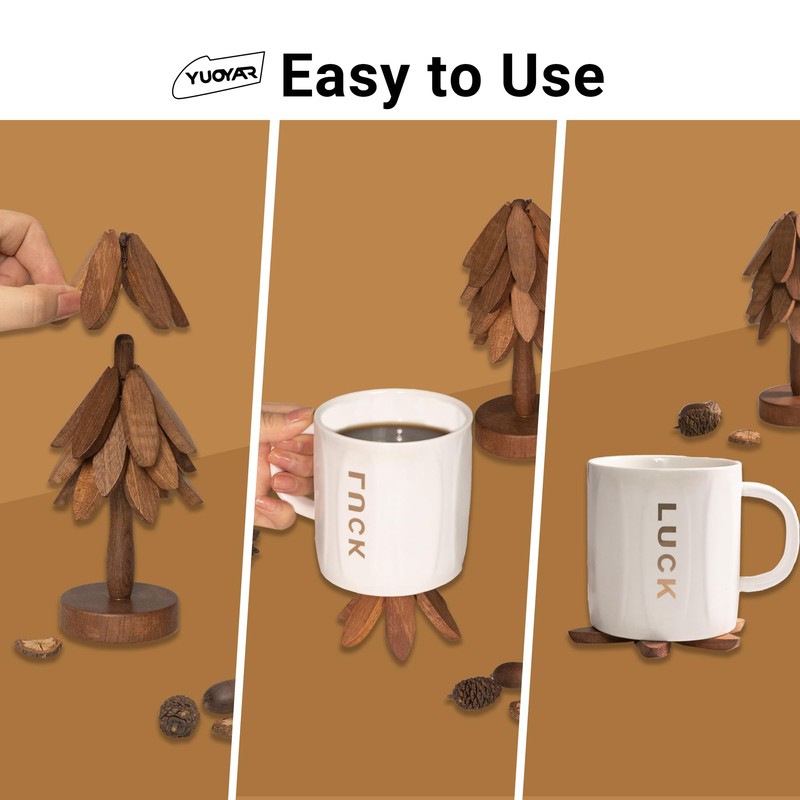 Yuoyar Coasters, Wooden Tree-Shaped sapele Wood Drink Coasters Set for