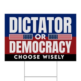 BAVAHA [18"x12"] Dictator Or Democracy Yard Signs Choose Wisely Vote Democrat Save Democracy Flag Lawn Sign Political Vote Democrat Save Democracy Yard Sign Election 2024 Vote Kamala Harris 2024 Yard Sign (Double Sided/ Plastic/ Metal H Stake)