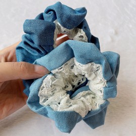 Blue Denim Lace Bow Hair Clips Blue Jeans Lace Hairpin Denim Lace Hair Bow Pin BW18 (Hair Scrunchies)