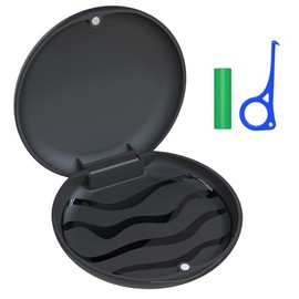 ANYLEY Retainer Case, Slim Aligner Case, Night Mouth Guard Case, Premium Denture Case with Retainer Removal Tool and Chewy, for Disassembly of Oral Care, Black (Black, Pack of 1)
