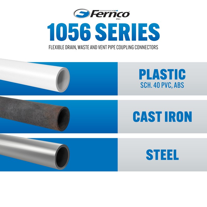 Fernco 1056-44RC Shielded PVC Pipe Coupling for Cast Iron, Plastic