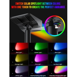 Solar Spotlight Outdoor, Upgraded RGB Adjustable Landscape Lighting Dusk to Dawn Solar Uplights Outdoor Waterproof IP65 for Pathway Garden Tree Decoration (4 Pack)