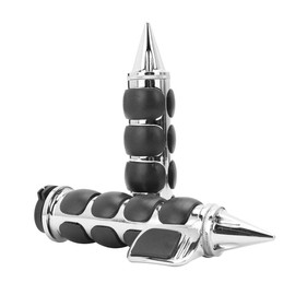 Pair of 1" Dual Chrome Motorcycle Bar End Hand Grips Handlebar Compatible with Cruisers Harley Yamaha Suzuki