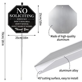 No Soliciting Sign for House, 10"x10" Aluminum Yard Sign with 28" Metal Stake - Funny No Soliciting Sign for Front Door, Driveway, or Lawn（Do Not Knock）