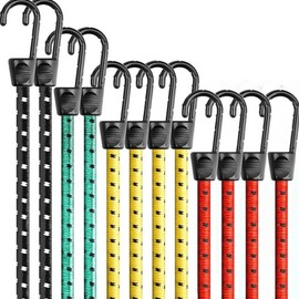12 PCS Bungee Cords with Hooks Bungee Straps Heavy Duty Bungee Cord Weatherproof & Scratch Resistant Elastic Tie Down Straps for Securing Tarp, Luggage, Tents, Bikes, Camping Gear, Garden Furniture