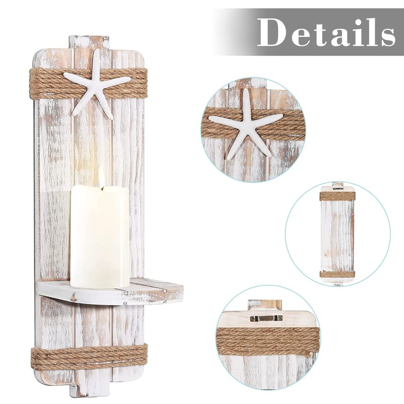 Disdressed Starfish Wall Candle Sconces (Set of 2) - Beach