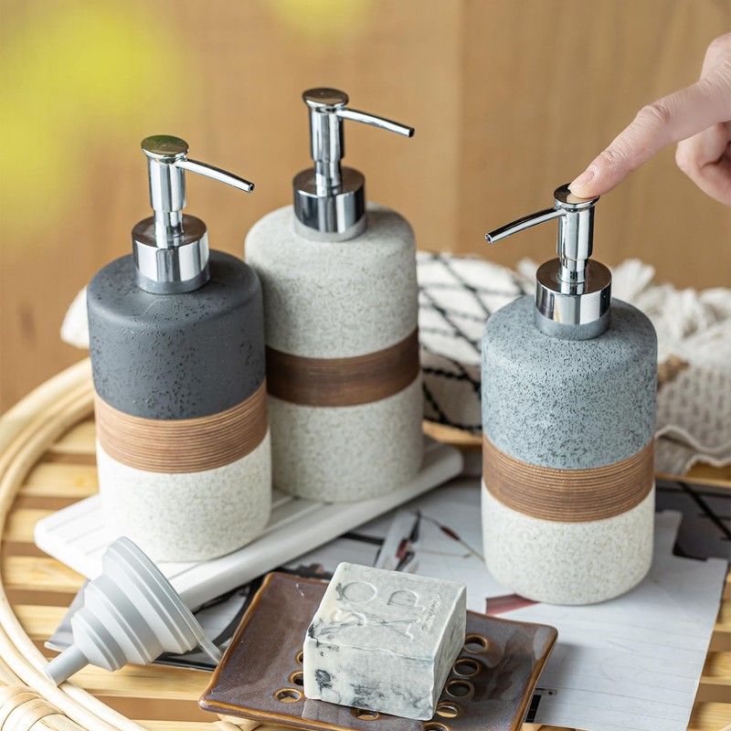 Cormomu Ceramic Soap Dispenser Set(2 Pack) – Hand Soap, Dish