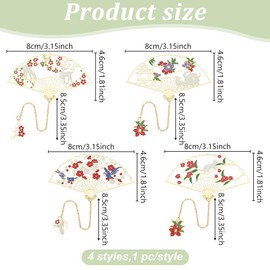 INFUNLY 4 Pack Chinese Fan Metal Bookmarks with Chain Flower Brass Bookmark Romantic Bookmark for Reading Book Page Marker Gift for Booklover Readers Writers Teachers Students Birthday Graduation