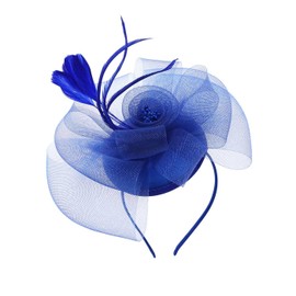 IYOU Bridal Wedding Fascinator Hats Royal Blue Bow Flower Headpiece with Clip Feather Cocktail Tea Party Hair Accessories for Women