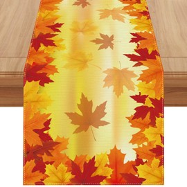 Jiudungs Linen Orange Watercolor Maple Leaf Fall Table Runner 72 Inches Long Farmhouse Fall Autumn Thanksgiving Home Kitchen Dining Room Table Decoration