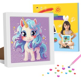 Unicorn Diamond Art Kits for Kids with Frame, 5D Diamond Painting Kits for Kids Adults Beginner, Full Round Drill Diamond Gem Art Mosaic Kits, DIY Painting Arts Crafts for Kids Gift 7x7inch