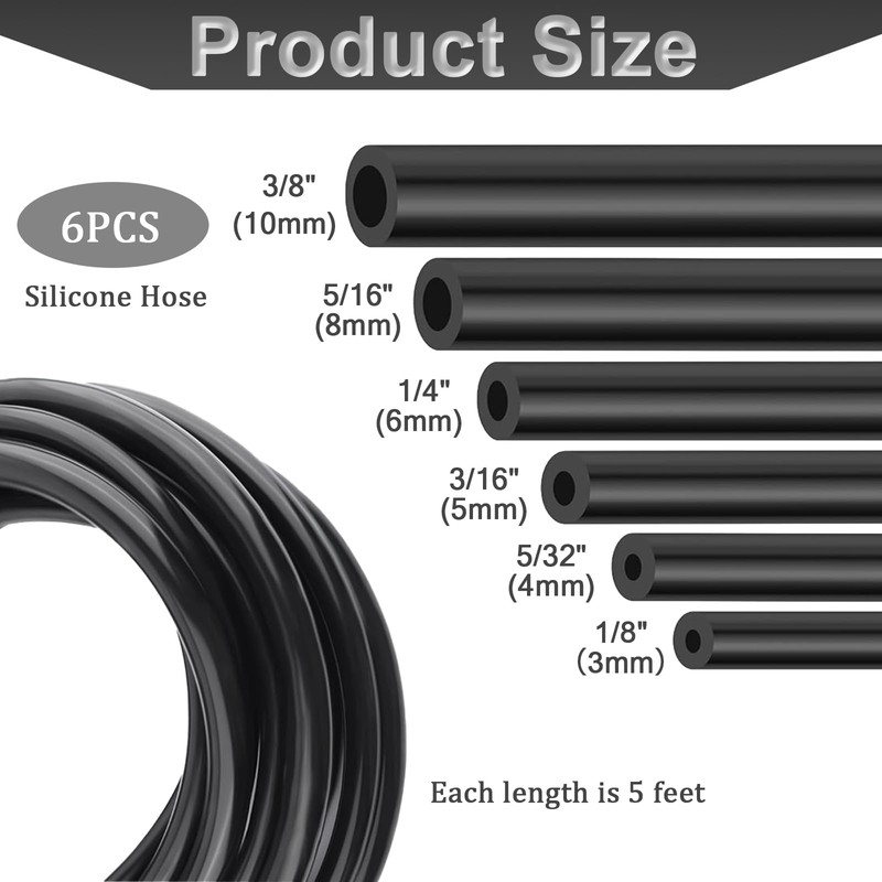 Multipurpose Vacuum Line Kit, 5Ft 6PCS Vacuum Hose Automotive+113PCS Vacuum