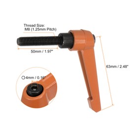 HARFINGTON 4pcs Adjustable Clamping Lever Handles M8 x 50mm Male Thread Bolt Knobs Rotating Screw Locking Quick Release Ratchet Push Button Handle, Orange