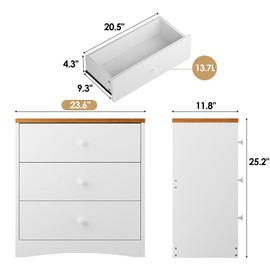 Memobarco Nightstand,Farmhouse Wood Night Stand with 3 Storage Drawers,Wooden Small Dresser Chest of Drawers Bedside Tables for Bedroom Small Spaces,White+Walnut