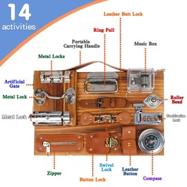 Canuan Busy Board for Toddlers, Travel Toy Fidget Board Activity Board for Fine Motor Skills, Wooden Busy Board Toys for 3 Years Old Boys & Girls with Switch, Locks, Music Box...