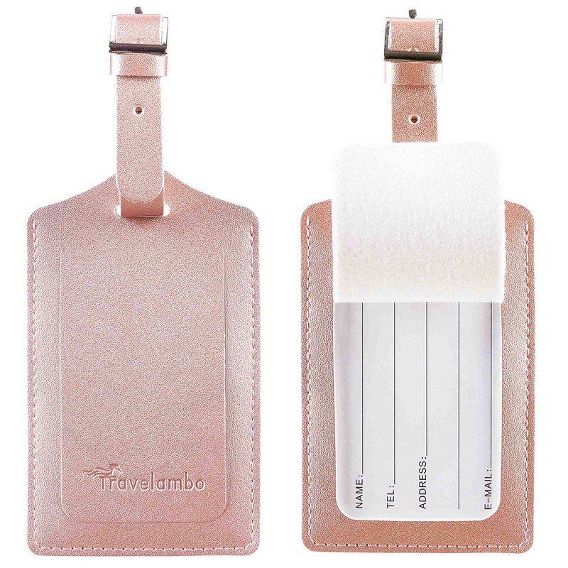 4 Pack Leather Luggage Travel Bag Tags by Travelambo (Rose