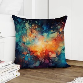 BRUYU5SE Pillow Cover Ink Rainbow Shapes with Gold Pillows Rustic Abstract Alcohol Ink Textures Pillow Cover Accent Throw Pillow Covers Farmhouse Decorative for Patio Couch Sofa Office 22x22 in
