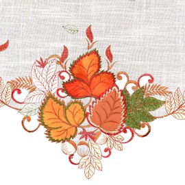 Grelucgo Embroidered Harvest Fall Autumn Thanksgiving Holiday Maple Leaves Mantel Top Scarf Runner (Mantel Scarf 70x17 inches)