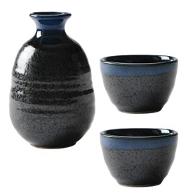 Setomonohonpo Stylish Sake Bottle Set with 10 Colors to Choose from (Box Included) (Black Crystal)