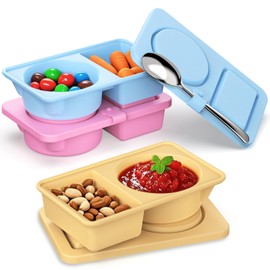 LZC LADYS GIFT Silicone Reusable Snack Containers with Lids, 3 Pack Double/2 Compartment Snackle Box Container for Salad Sauce, Condiment Containers with Lids for Portion Control, Travel, Picnic