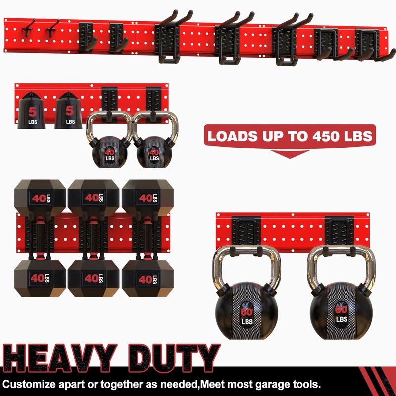 NattyDot Garage Tool Organizer Wall Mount 49.5inch With 9 Hooks,Shovel