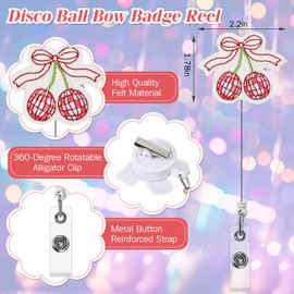 Solsew Coquette Pink Bow Disco Ball Badge Reel Retractable Badge Holder Cute ID Name Reel Clip Nurse Appreciation Gift for RN LPN CNA Medical Worker Employee Doctor Teacher