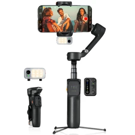 Hohem V3 Gimbal, 3-Axis Smartphone Gimbal with AI Auto Tracking, 13 Hours of Operation, Gesture Shooting, 3-Step Dimming Light & Beautification, Remote Control, Extendable Rod & Integrated Tripod