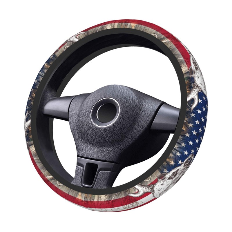 Camo Us Flag Deer Elastic Steering Wheel Cover Non-Slip Breathable