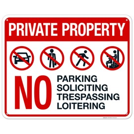 Sigo Signs, Private Property No Parking Soliciting Trespassing Or Loitering Sign, 24x30 Inches, 55 mil Thick HDPS (high Density polystyrene), Made in USA