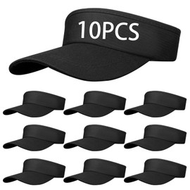 10 PCS Black Empty Top Hat Bulk Solid Color Blank Adjustable Sport Sun Visor Hats Athletic Visor Caps for Women and Men Summer Outdoor Anti Ultraviolet for Beach Golf Tennis Baseball