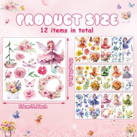 gisgfim 12 Sheets Rub on Transfers for Crafts and Furniture Fairy Rub on Transfers Stickers Fairy Flower Rub on Decals Decor for Christmas Home Office Paper Wood DIY Craft, 5.9 x 5.9 Inch