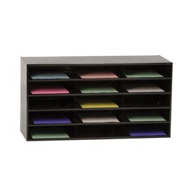 Durham 434-08 Black Cold Rolled Steel Horizontal Literature Storage Rack, 33-3/4" Width x 17-3/4" Height x 11-5/8" Depth, 15 Pocket