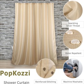 Champagne Gold Long Shower Curtain: 84 Inch Extra Tall Beige Cream Glitter Sparkle Bling Shiny Fabric Decorative Shower Curtains for Bathroom - Elegant Metallic Shimmer Satin Bath Curtain - 72x84