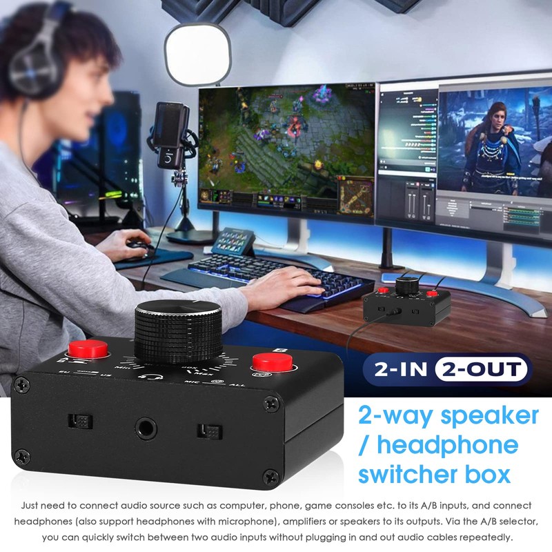 Douk Audio Mini 2-Way Microphone MIC Switch Box Headphone Speaker