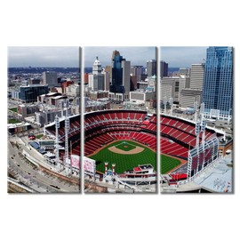 TUMOVO Great American Ball Park Baseball Stadium Modern Home Decor 3 Panels Cincinnati Pictures Canvas Wall Art for Bedroom, Living Room, Office. Framed Ready to Hang (60" Wx40 H)