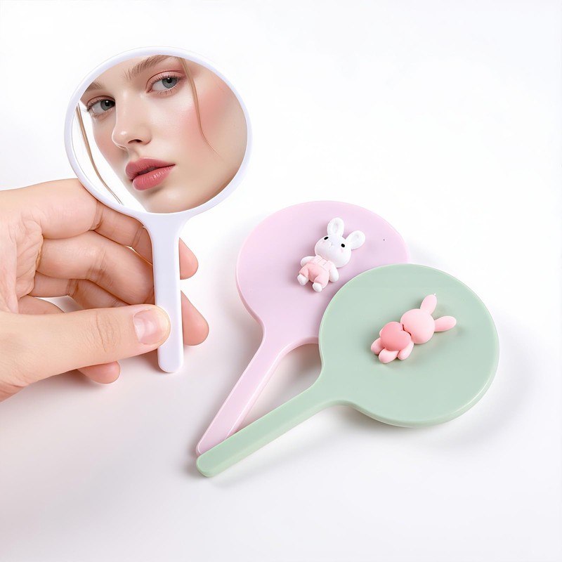 Pink Bunny Makeup Mirror - Unbreakable Travel Mirror with Handle