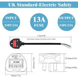 2 Pack 13 Amp Plug UK Equipped with Insulating Tape, 3x0.75mm² 3 Core Electrical Cable, Compliant with BS-1363 Standard, 1.5m(4.9ft) UK Plug Power Cord Compatible with Various Electrical Equipment