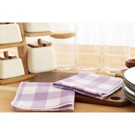 PurpleEssences 100% Cotton Waffle Weave Check Plaid Kitchen Towels, Super Soft and Absorbent Dish Towels for Drying Dishes,12 x 12-6 Pack - Lavender and White