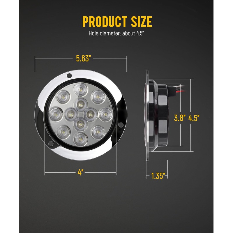 Partsam 2PCS 12 LED White 4" Round Backup Reverse Lights