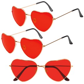 Dawumin 3 Pairs of Heart Party Glasses, Hippie Glasses, Women's Heart Glasses, Red, Funny Sunglasses, Retro Heart-Shaped Party Glasses, for 60s 70s 80s 90s Party Accessories (Red)