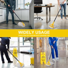 Commercial Mop for Floor Cleaning,Heavy Duty Industrial Mops with 3 Extra Replacement Heads,59" Long Handle Looped-End String Wet Cotton Mop for Home,Kitchen,Office,Garage and Concrete/Tile Floor