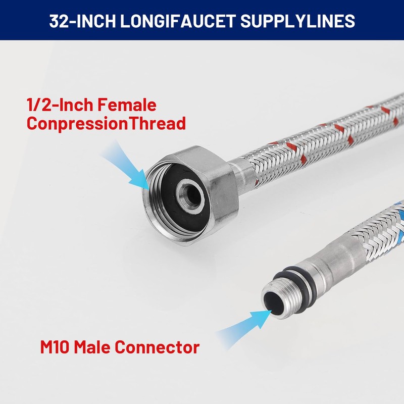 BWE 32-Inch Long Bathroom Kitchen Faucet Connector Braided Stainless Steel