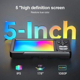 Andoer 1080P Sewer Inspection Camera with Dual Lens 5 Inch IPS Screen Monitor Borescope Camera with LED Fill Light 16.4FT Semi-rigid Cable IP67 Waterproof Split Screen Photo Video Plumbing Camera