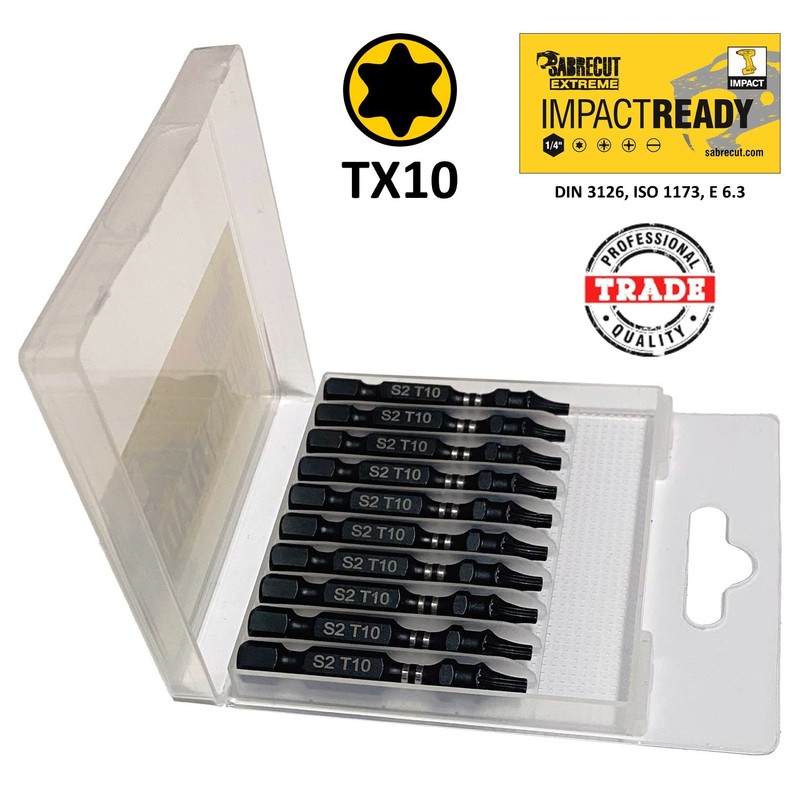 10 x SabreCut SCTX1050_10 50mm TX10 T10 Impact Screwdriver Driver