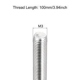 TOP-VIGOR 10Pcs M3 x 100mm Fully Threaded Rod, 304 Stainless Steel Right Hand Threads Rods, Fully Studding Rod Bar for Anchor Bolts, Clamps, Hangers and U-Bolts