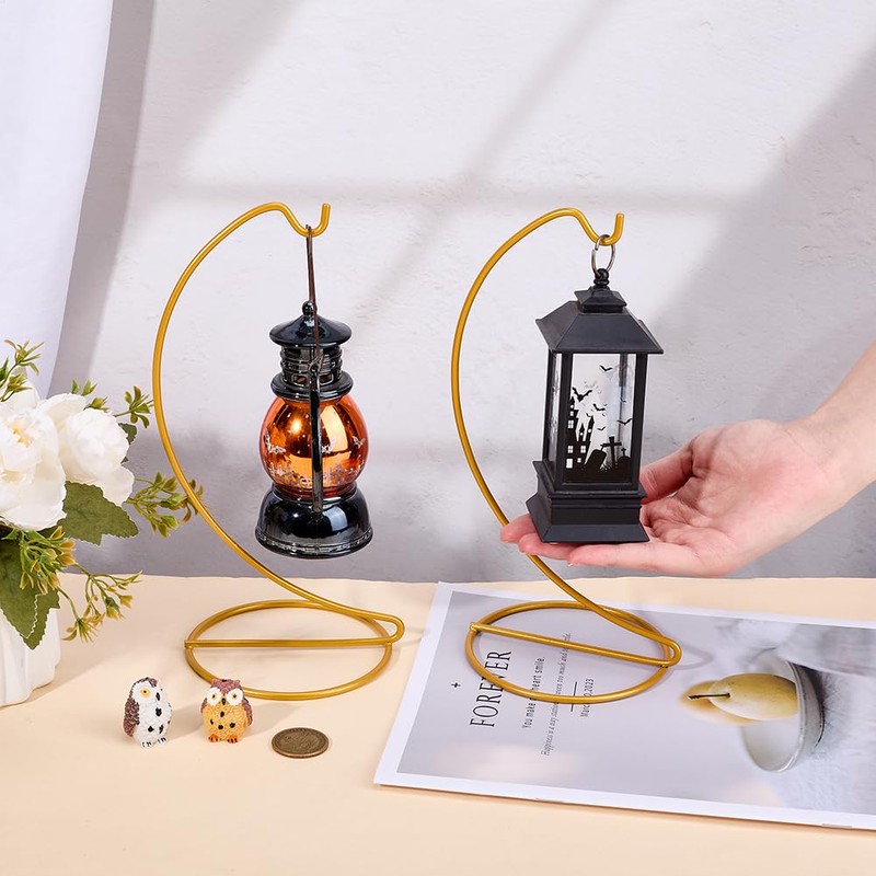 DELORIGIN 2pcs Ornament Display Stand Holder Glass Globe Golden Iron